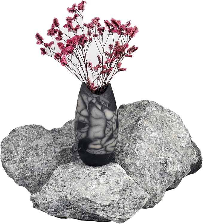 RAAQUU Koi Raku Ceramic Pottery Vase - Handmade Kitchen / Living Table Centerpiece Home Décor / Unique Gift for Her, Mom in Smoked Raku (KOII-SR)