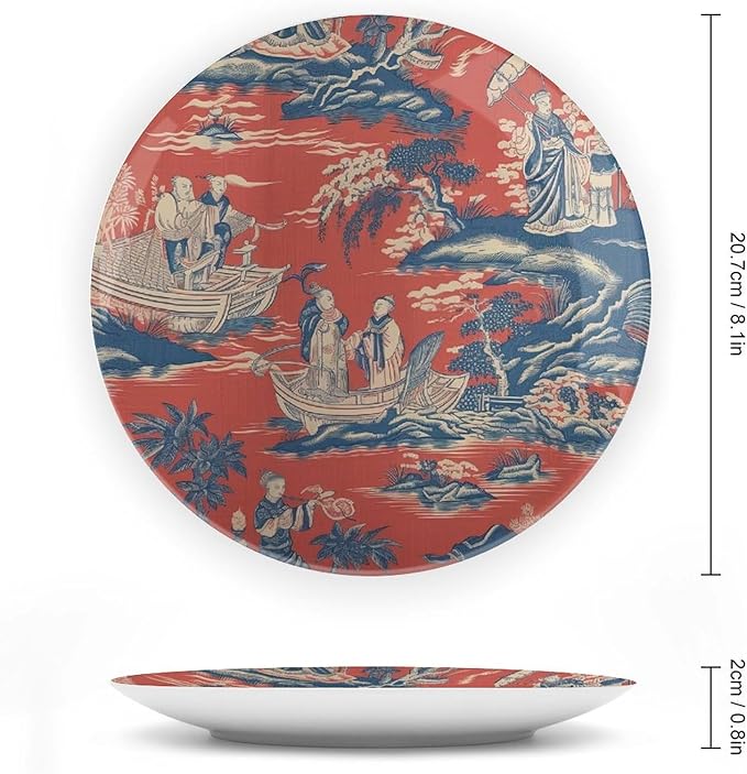 China Plates Cheng Toile Dynasty Red Chinoiserie Personalized Decor for Festival Housewarming Gifts Wedding Household Ceramic Craft for Decorative Ornaments with 1 Display Stand, Gifts for Men Women