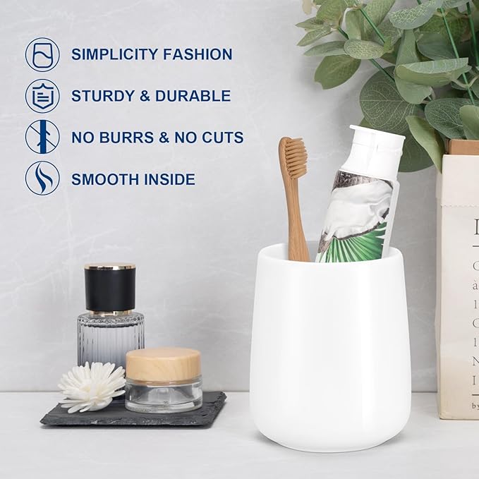 Bathroom Tumbler Cup Ceramic 13.5oz Reusable Toothbrush Cup 400ml,Toothbrush Holder Adequate for Your Bathroom (Shiny White)