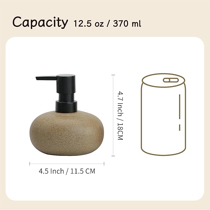 10oz Ceramic Hand Soap Dispenser, Elegant Liquid Soap Dispenser for Bathroom Countertop, Heavy & Sturdy Dish Soap Dispenser for Kitchen (Brown Set of 2)