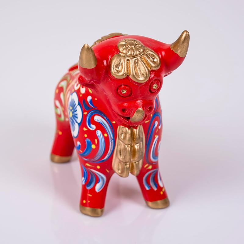 Peruvian Red Ceramic Pucara Bull 4.7" Tall, Folk art ceramic, Bull of Pucara Figurine, Peruvian Sculpture Bull, pottery sculpture from Peru
