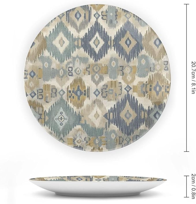 Custom Gifts Fashion Plates, Thibaut Boho Ikat in Navy Blue Wall Hanging Decorative Plate Wedding Including Bracket And Special Hook, Rust Decor for Farmhouse Office Club, 6", 7", 8", 10"