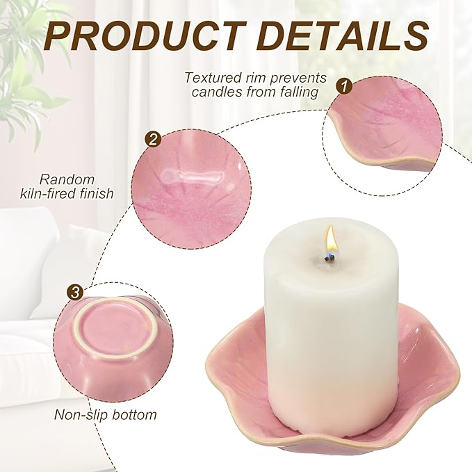 uxcell Candle Holder Plates, 4 Inch Ceramic Candle Tray Tealight Incense Holder Dish Candlestick for Tea Light Aromatherapy Wedding Rustic Vintage Home Decor, Lotus Leaf Pink