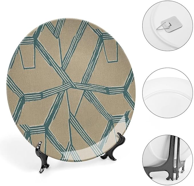 Christmas China Plates for Display Fuchsia Ikat Geometric Teal Farmhouse Club Supplies Ceramic Salad Plates with Display Stand Personalized Gifts for Men Women, 6", 7", 8", 10"