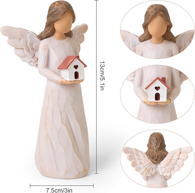 thovorrnl Housewarming Gifts New Home, House Warming Gifts for Women, Men, Couple, First Time Home Buyers, Homeowners, Guardian Angel with House Figurines, Sculpted Hand-Painted Statue
