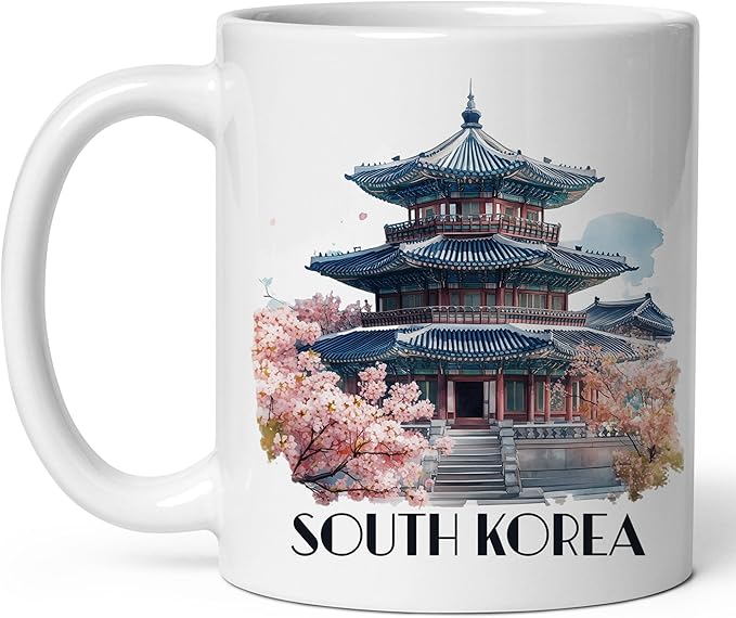 South Korea Ceramic Coffee Mug 11oz Asia Technology Culture Land of the Morning Calm – Tea Coffee Mug with Comfortable Grip – Unique Travel Gift Cup for Office or Home – Vibrant Long-Lasting ID44991