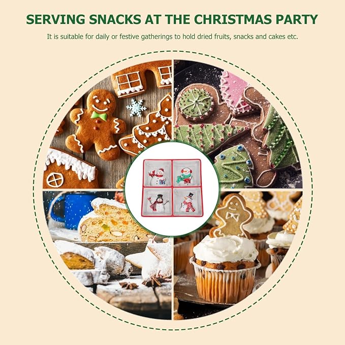 DOITOOL Christmas Ceramic Serving Dish Snowman Snack Appetizer Tray Dessert Platter Square Divided Serving Platter for Xmas Holiday Dining Table Decoration - 7.66 x 7.66 x 1.18inch