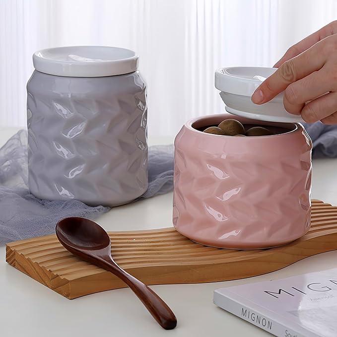 Ceramic Jar with Lid, 25.3oz Food Storage Jar with Airtight Seal Ceramic Lid for Sugar Tea Spice, Coffee Canister Sugar Container (Gray)