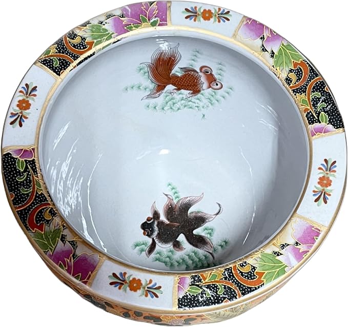 Generic 8"" Diamter Oriental Satsuma Style Elephant with Palm Trees Themed Fish Bowl Jardiniere Planter Plant Pot