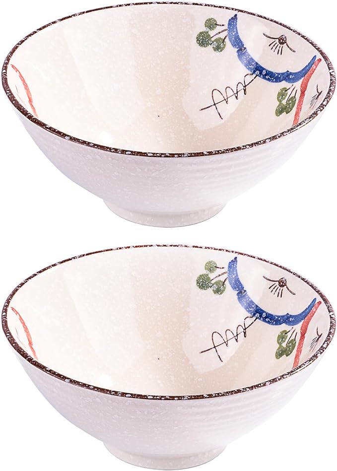 Japanese Ceramic Noodle Bowls, 8.3 Inch Asian Porcelain Ramen Set of 2 for Soup Pho Bowls (wc)