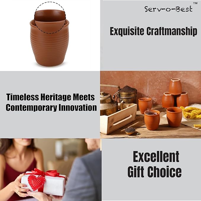 Handmade Cantaritos de Barro Ceramic Tea Cups Set – 6 Desi Kulhad Chai/ Coffee Cups (5 oz Capacity), Lead-Free, Dishwasher & Microwave Safe, Glazed, Glossy finish Clay Tea Cups/ kulhar/kullar - Brown