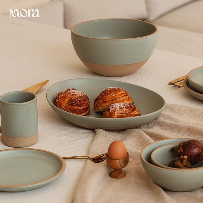 Mora Mini Ramekins Set of 4, 8oz Ceramic Pottery Baking Dishes - Microwave, Oven and Dishwasher Safe - Thyme