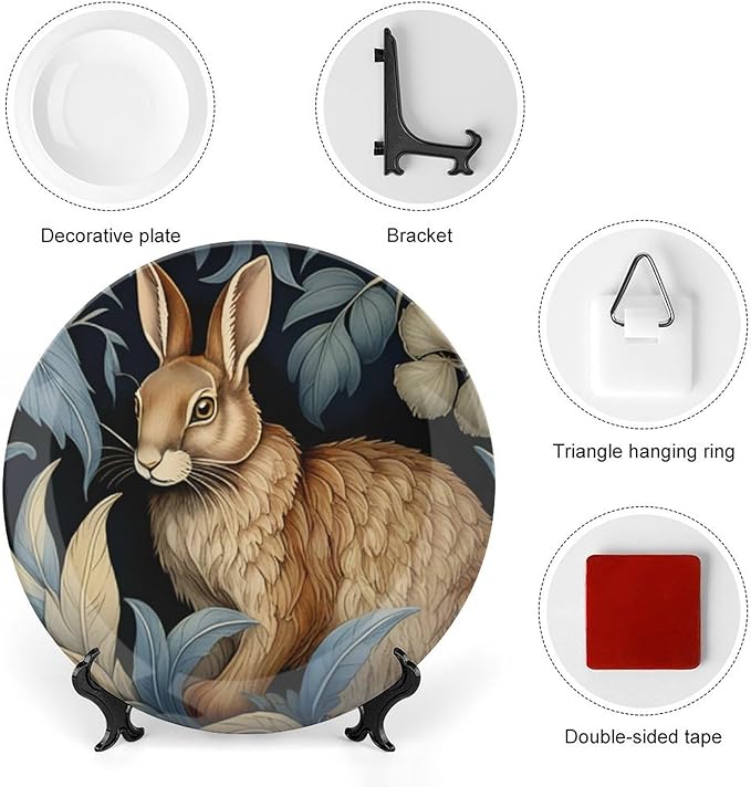 Forest Rabbit Floral Art Nouveau Decorative Plate for Display William Morris Garden Festival Household Supplies Table Wall Holiday Party Decorations Customize Gifts for Men Women Anniversary