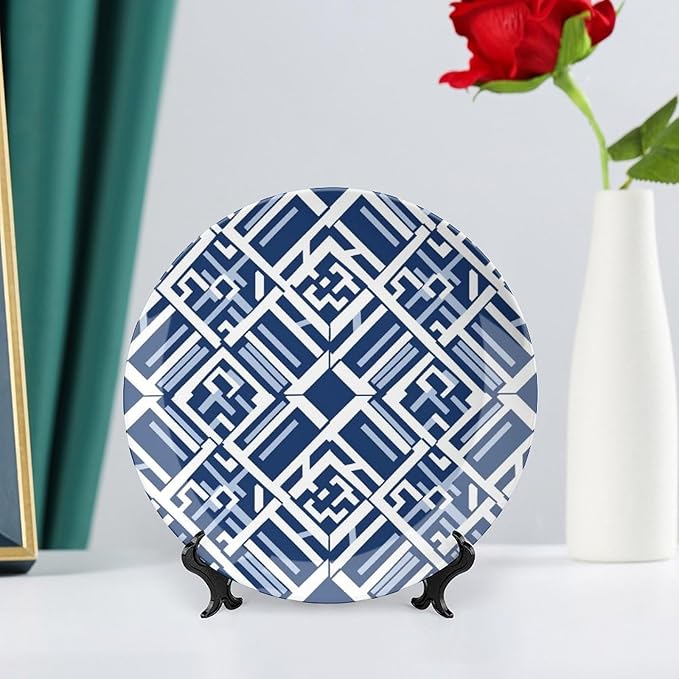 Navy Blue Geometric China Plates for Display Club Table Supplies Wall Display Holiday Party Decorations Custom Gifts for Men Women Halloween, 6", 7", 9", 10"