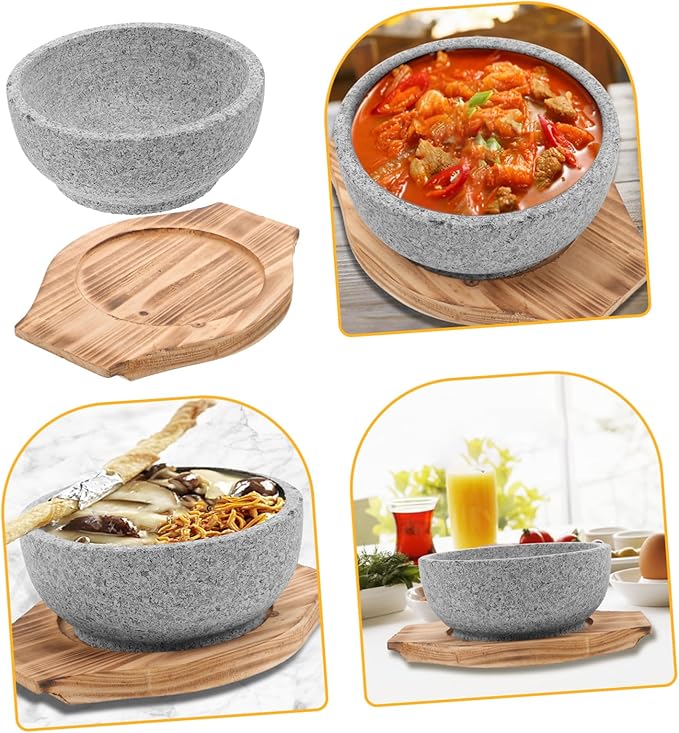 Alipis 1set Korean Stone Pot Bowl Stone Serving Bowl Natural Korean Cooking Soup Pot Heat Transfer Reusable Cuisine