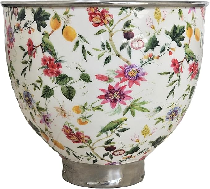 Biscuitique Stainless Steel Mixer Bowl With Stunning Floral Pattern For Kitchen Aid Tilt-Head Artisan and Classic 4.5 Quart and 5QT Stand Mixer