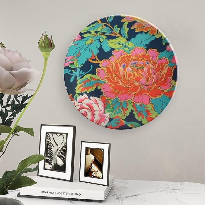 Red Chinoiserie Peony Floral Ceramic Decorative Plate for Display Peony Chinoiserie Kitchen Wedding Supplies Club Home Holiday Party Decorations Personalized Gifts for Men Women Christmas