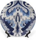 Navy Blue Grey Ikat Plates Ceramic of 6", 7", 9", 10", Personalized Ceramic Ornaments Dessert Plates, Wedding Home Decorations Office, with Display Stand And Hook Up