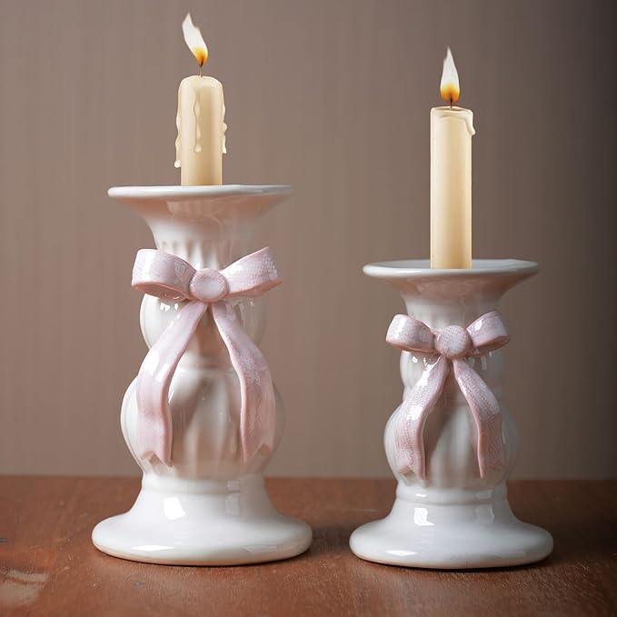SEINHIJO 2pcs Ceramic Taper Candle Holder - Decorative Tall Candle Stand Candlestick Holder for Wedding Dining Table Party Decoration 5.9inch