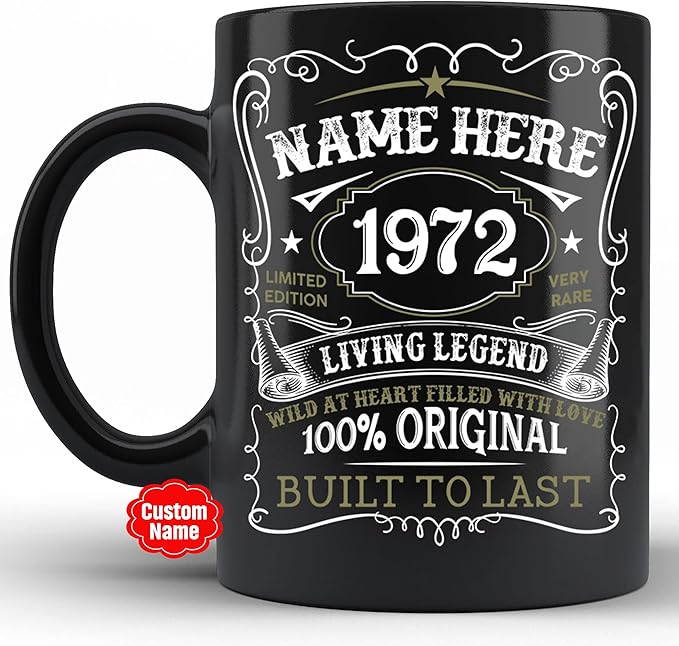PREZZY Personalized 51st Birthday Mug Vintage 1972 Limited Edition Coffee Mug Black 11oz 15oz