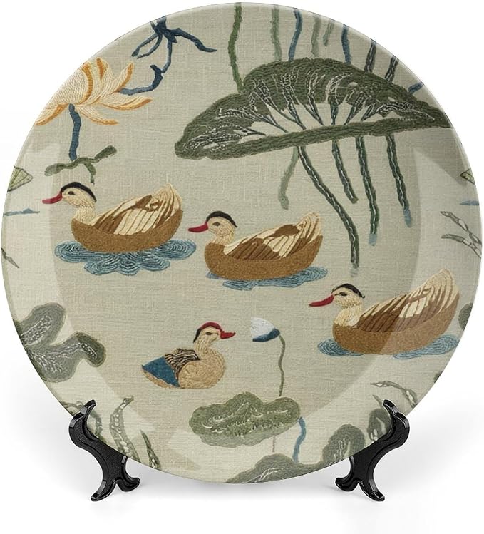Aqua Lotus Garden Vintage Plates for Display Birds And Lotus Flowers Housewarming Gifts Office Supplies Display Club Holiday Party Decorations Customize Gifts for Men Women Wedding, 6", 7", 9", 10"