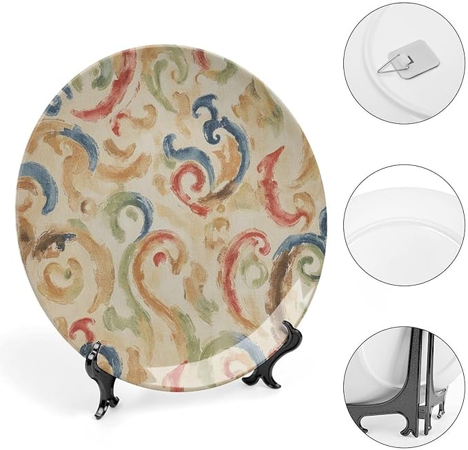 Rainbow Die-Tye Ikat Plates Ceramic Decor for Display Wedding Wall Personalized Halloween Idea Gifts Ceramic Craft for Decorative Ornaments Including Bracket And Special Hook, Multi Sizes by Choosing
