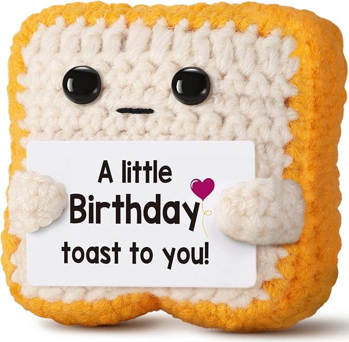A little Birthday Toast to you - Funny Happy Birthday Gifts for Women, Men, Mom, Dad, Friend, Best Gifts for Her Ideas - Unique Crochet Toast Gift Card - Cute Easter Basket Stuffers for Daughter, Son