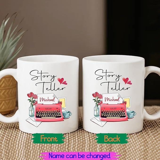 Personalized Writer Coffee Mug Custom Name, Story Teller Awesome Writer Author White Cup Gift for Book Lover/Reading Lover/Friend/Family, Customized Author Ceramic Mug 11oz 15oz for Men/Women