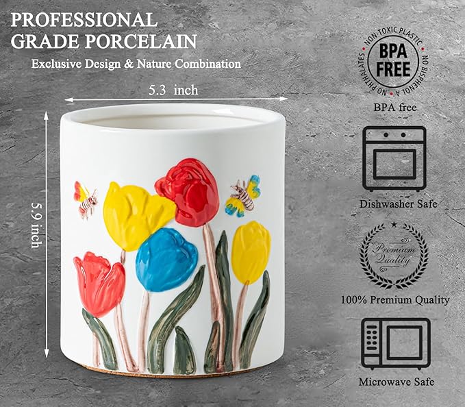 Tulip Ceramic Kitchen Utensil Holder White