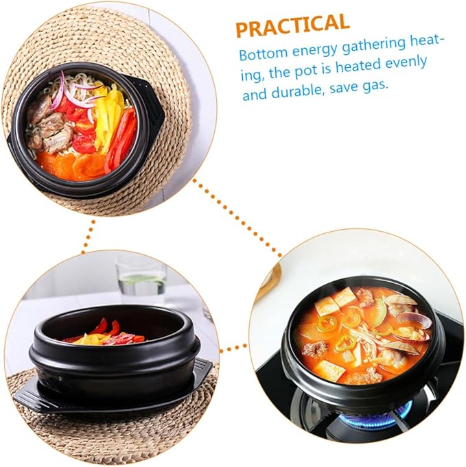 KICHOUSE 1pc Korean Stone Pot for Cooking Ceramic Casserole for Bibimbap Stews Soups Household Cookware Uniform Heat Distribution for Home Dining
