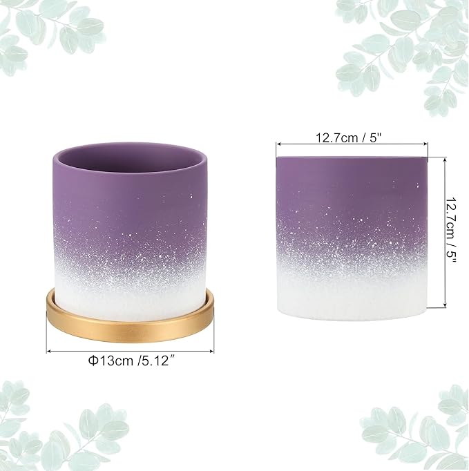 PATIKIL 5.12 Inch Ceramic Plant Pots, Modern Flower Planters Gradient with Drainage Holes for Decorate Home Indoor Plants Succulent Herb, Purple