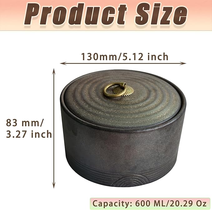 Dark Stoneware Ceramic Jar with Lid, 20.29 Oz Ceramic Tea Canister, Kitchen Countertop Decorative Sealed Storage Jar for Candy Nut Coffee Bean (Stone Black)