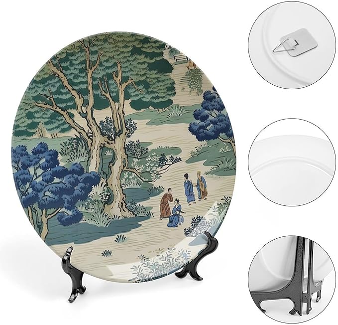 Asian Scenic Dynasty Blue And Green Decorative Plate for Display Farmhouse Housewarming Gifts Supplies Wedding Wall Holiday Party Decorations Custom Gifts for Men Women Christmas, 6", 7", 9", 10"