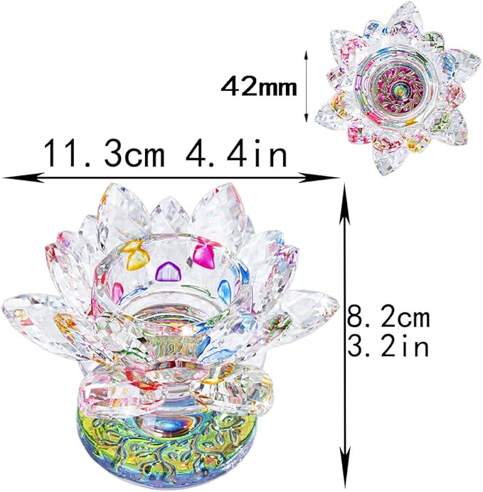 H&D HYALINE & DORA Colorful Crystal Lotus Flower Candle Holder Tealight Holders (4.5inch-Multi)