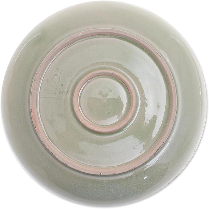 NOVICA Artisan Handmade Celadon Ceramic Dinner Plate Green Lotus Flower Thailand Tableware Dinnerware Floral [1.2in H x 10in Diam.] 'Flavorful'