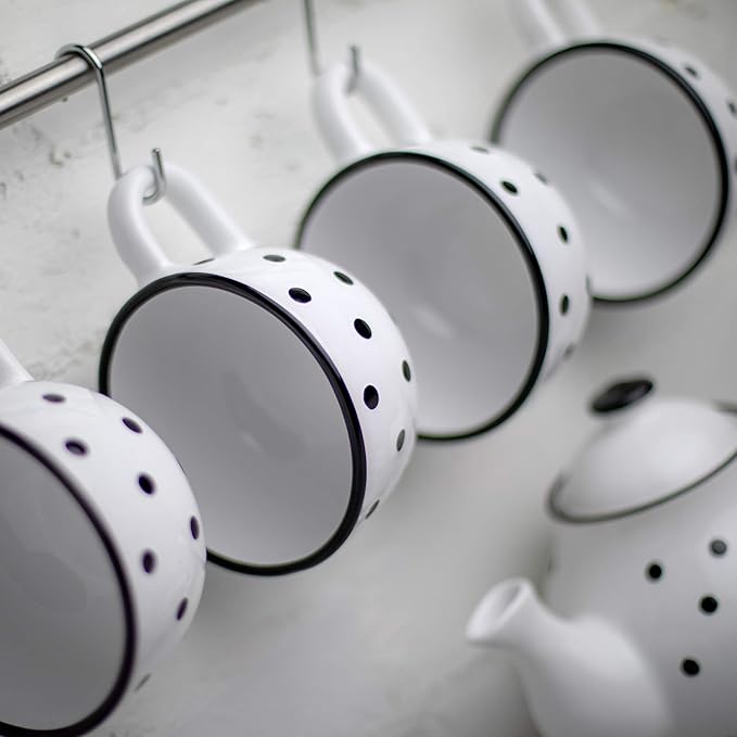 City to Cottage Handmade Ceramic Designer White And Black Polka Dot Cup, Unique Extra Large 17.5oz/500ml Pottery Cappuccino, Coffee, Tea, Soup Mug | Housewarming Gift for Tea Lovers