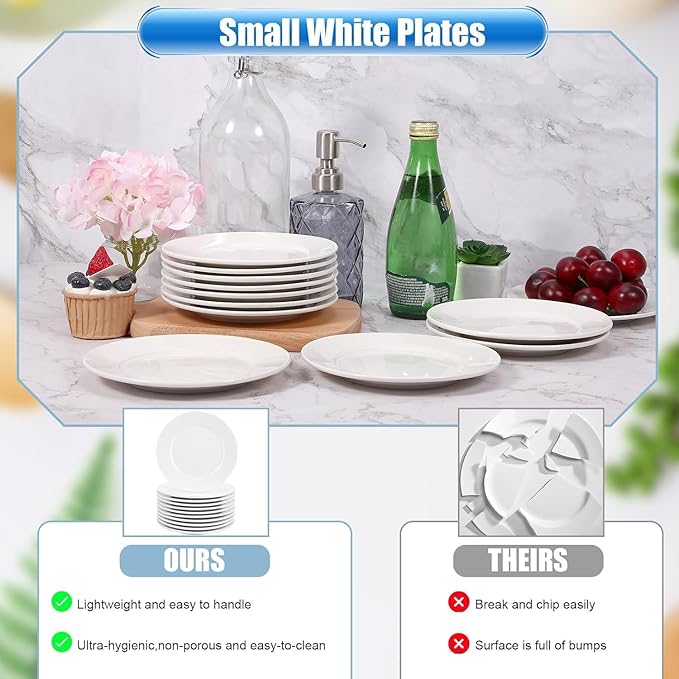 12 Pcs Porcelain Plates, 10 inch White Dessert and Appetizer Plates, Microwave and Dishwasher Safe Ceramic Set