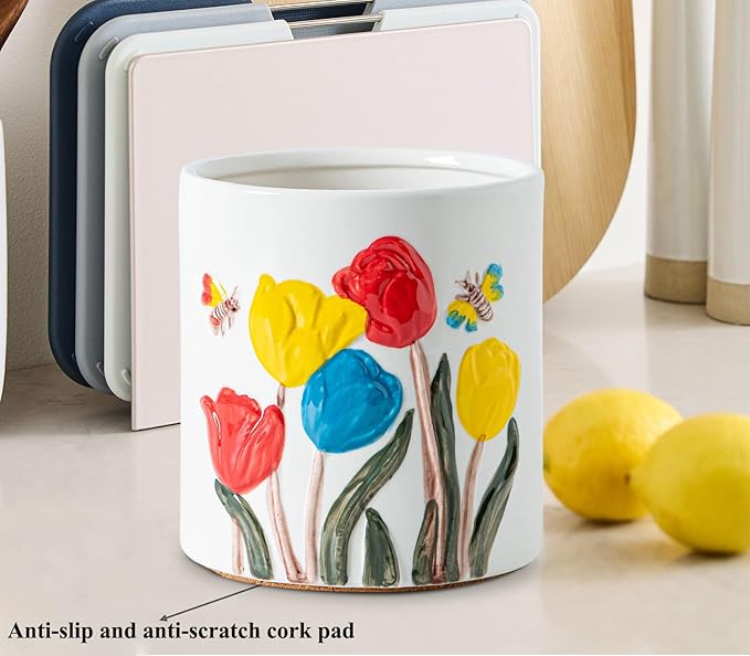 Tulip Ceramic Kitchen Utensil Holder White