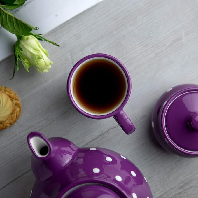 City to Cottage Ceramic Cappuccino Mug with Large Handle, 10oz Coffee Mug for Latte Hot Chocholate Tea, Daily Morning Dring at Home Office Work, Christmas Housewarming Gift Purple Polka Dot
