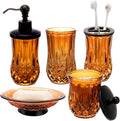 Bathroom Accessories Set,5 Pcs Amber Glass Bathroom Accessory Set, Complete Lotion Soap Dispenser, Toothbrush Holder, Soap Dish, Tumbler & Jar, Modern Bathroom Decor Sets Gift,Round