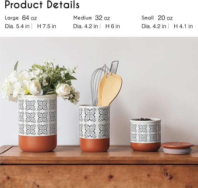 Canisters Sets for Kitchen Counter Ceramic Food Storage Jars with Airtight Lids, Sugar and Flour Containers Set of 3 - for Coffee, Tea, Spice - Stylish Countertop Décor