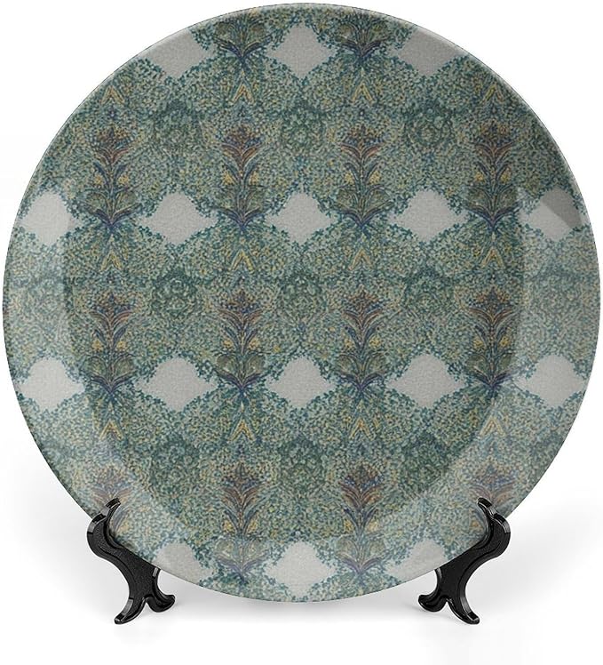 Geometric Ikat Forest Floral Fashion Plates of 6", 7", 8", 10", Custom Christmas Design Ceramic Hanging Decorative Plate Gifts Office Kitchen Decorations Table, with Display Stand And Hook Up