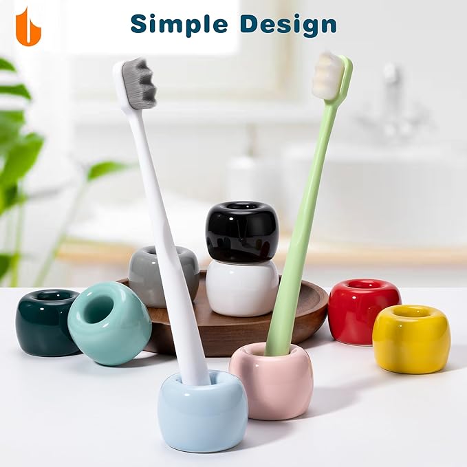 Travel-Friendly Mini Ceramics Toothbrush Holders for Bathroom Decor Vanity Countertops, Space Saver, White, 2 Pack