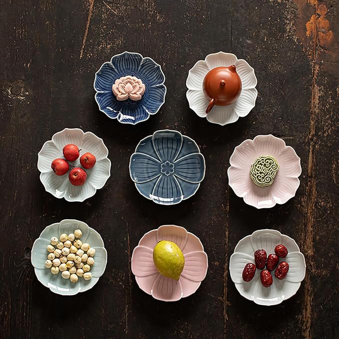 Gaolinci Zen Ceramic Plate, 5 Inches Lotus Shaped Appetizer Plates, Dessert Plate, Nut Plate (Set of 4)