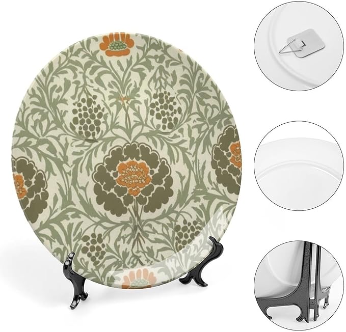 Teal Floral Vintage Plates of 6", 7", 9", 10", Customize William Morris Garden Flowers Wall Decorative Plate, Festival Farmhouse Decorations Art Decoration, with Display Stand And Hook Up