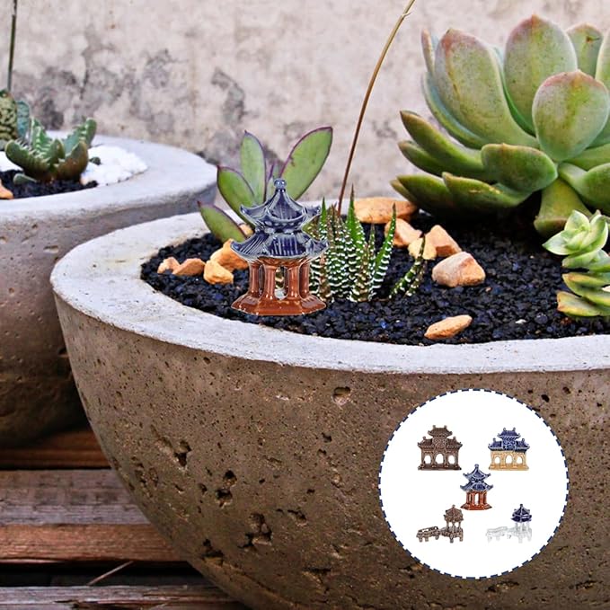 DOITOOL 5PCS Mini Pagoda Garden Statue, Miniature Japanese Style Bonsai Figurines Miniature Asian Decor Mini Zen Garden Accessories Micro Landscape Decoration Fish Tank Aquarium Ornament