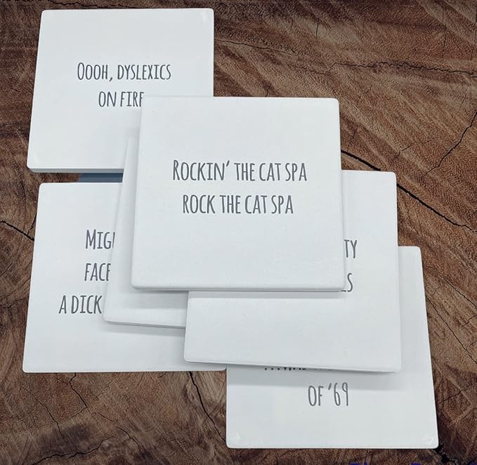 Misheard Lyrics 6 Piece Ceramic Coaster Set Funny Rock Music Humor Drinkware Pop Song Home Decor Classic Rock N Roll Punk Kitchen Dining Room Accessory