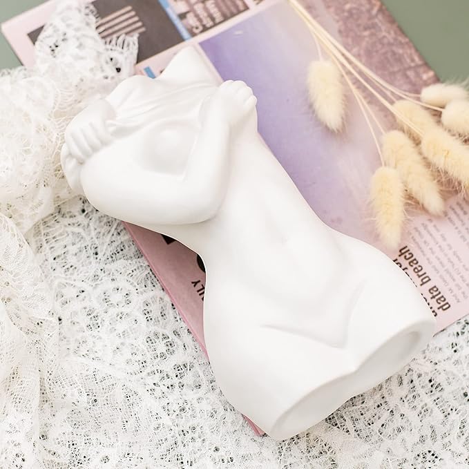 White Ceramic Female Body vase, Lovely Dry Flower Vase Modern Small Woman Body Vase Female Form Vases for Living Room Bedroom Decor,C
