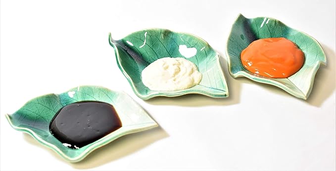 Earthen Vessels Pottery, Stoneware Hydrangea Leaf Spoon Rest, Tea Bag Coaster, Ring Dish or Tea Light Holder, Set of 3, In Summer Forest Green,