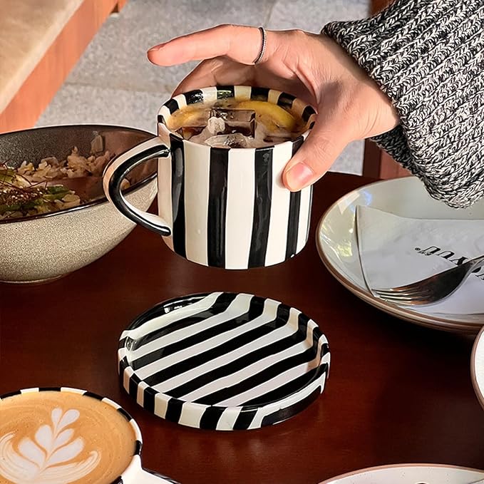 8 Oz Ceramic Coffee Mug Espresso Cups with Saucer Mug And Saucer Set Cup And Saucer Coffee Cups with Saucers Coffee Cups And Saucers,Black